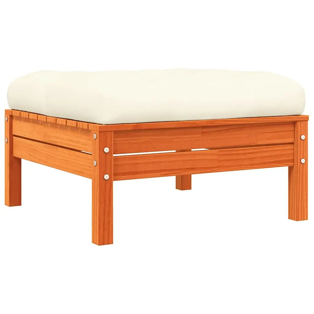 Garden Footstool with Cushion Solid Pine Wood Brown Outdoor Patio Ottoman Seat