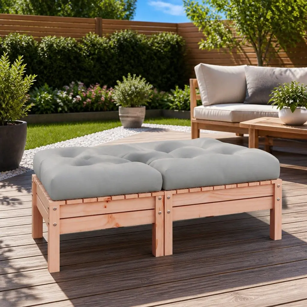 Garden Footstool Solid Wood Outdoor Ottoman with Cushion Brown
