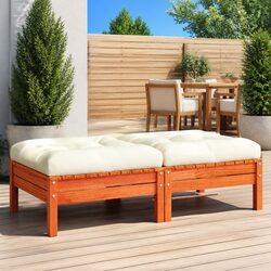 Outdoor Garden Footstools with Cushions 2 pcs Solid Wood Pine Patio Ottoman