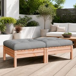 Outdoor Footstools with Cushions Set of 2 Garden Patio Ottoman Wooden Seating