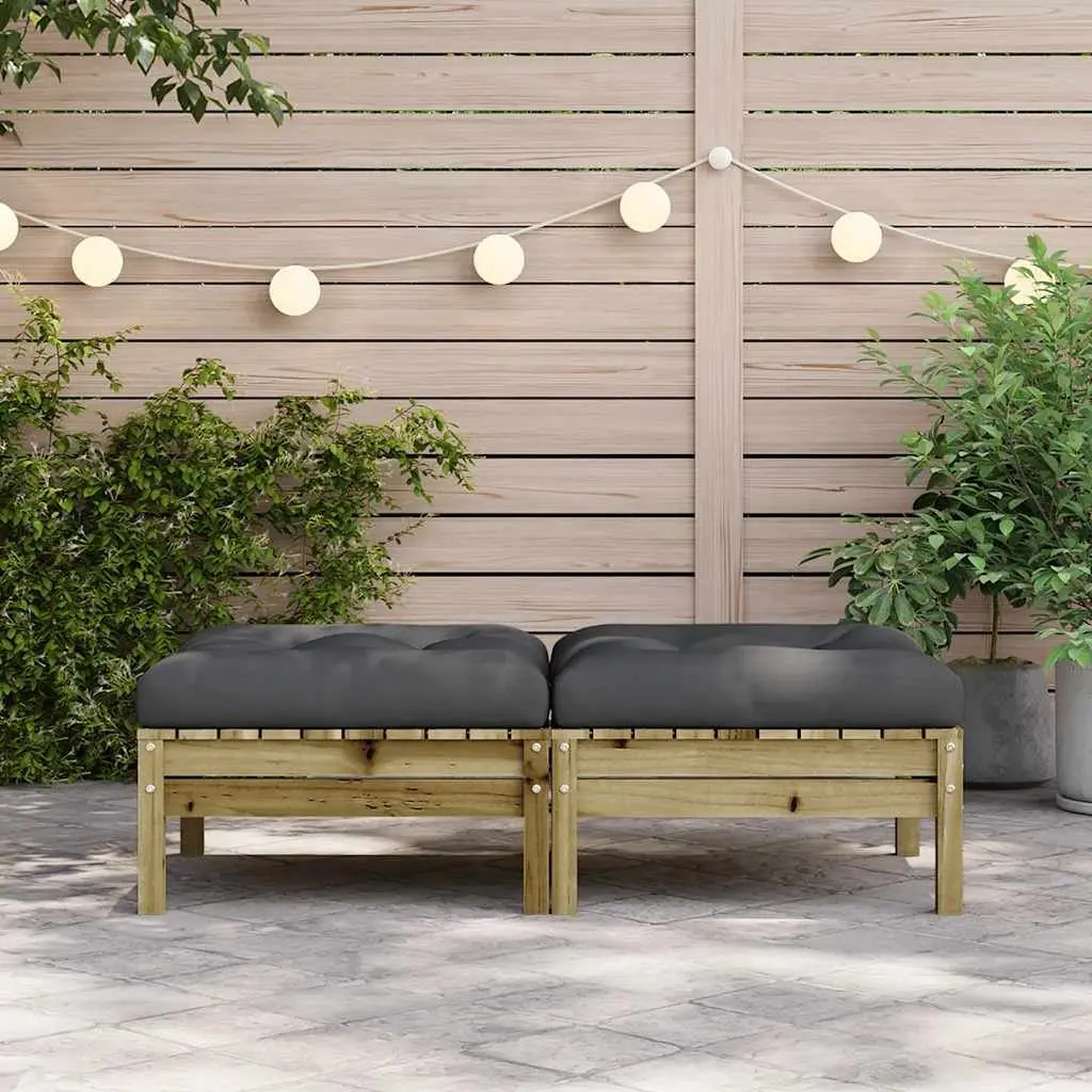 Outdoor Garden Footstools Solid Wood with Cushions 2 Pieces