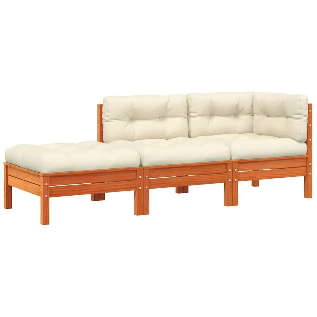 3-Seater Garden Sofa with Footstool and Cushions Solid Pine Wood Brown