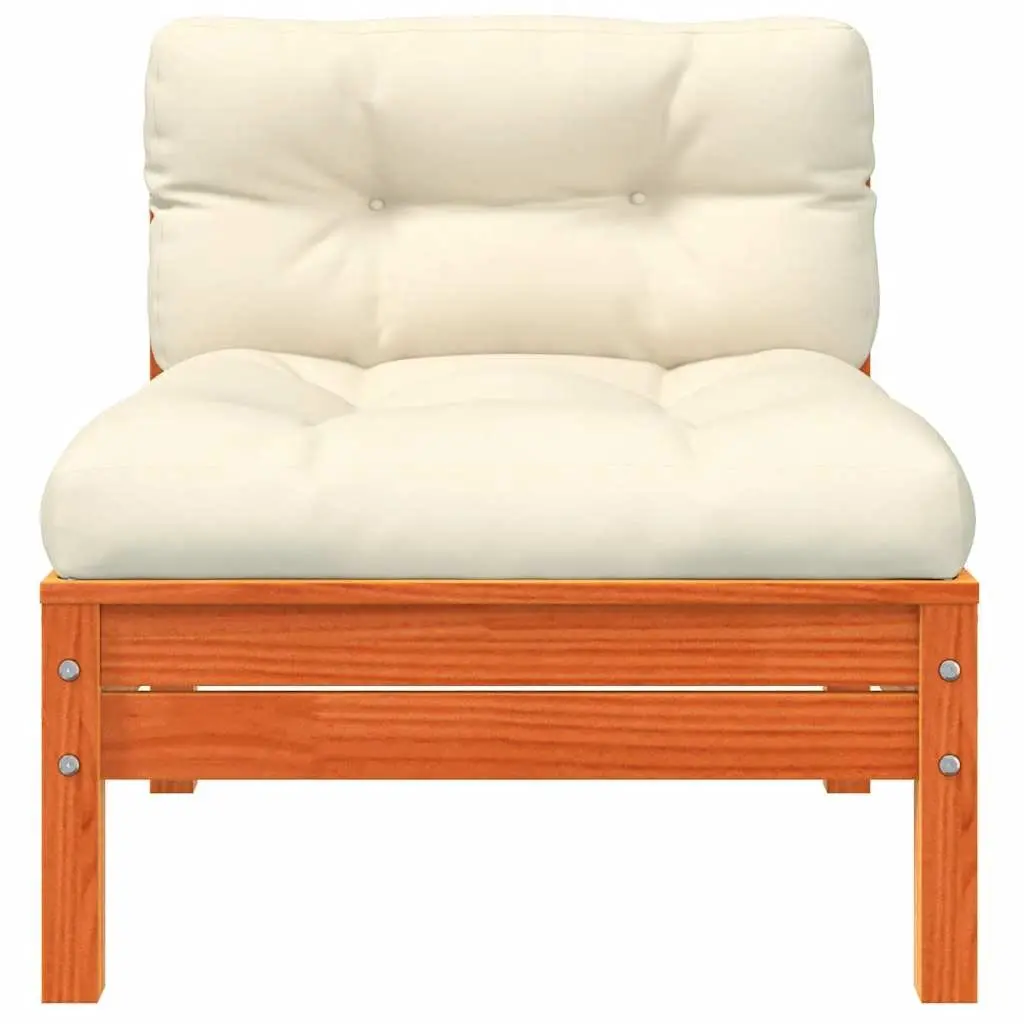 3-Seater Garden Sofa with Footstool and Cushions Solid Pine Wood Brown