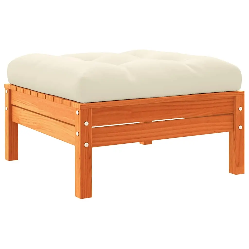 3-Seater Garden Sofa with Footstool and Cushions Solid Pine Wood Brown