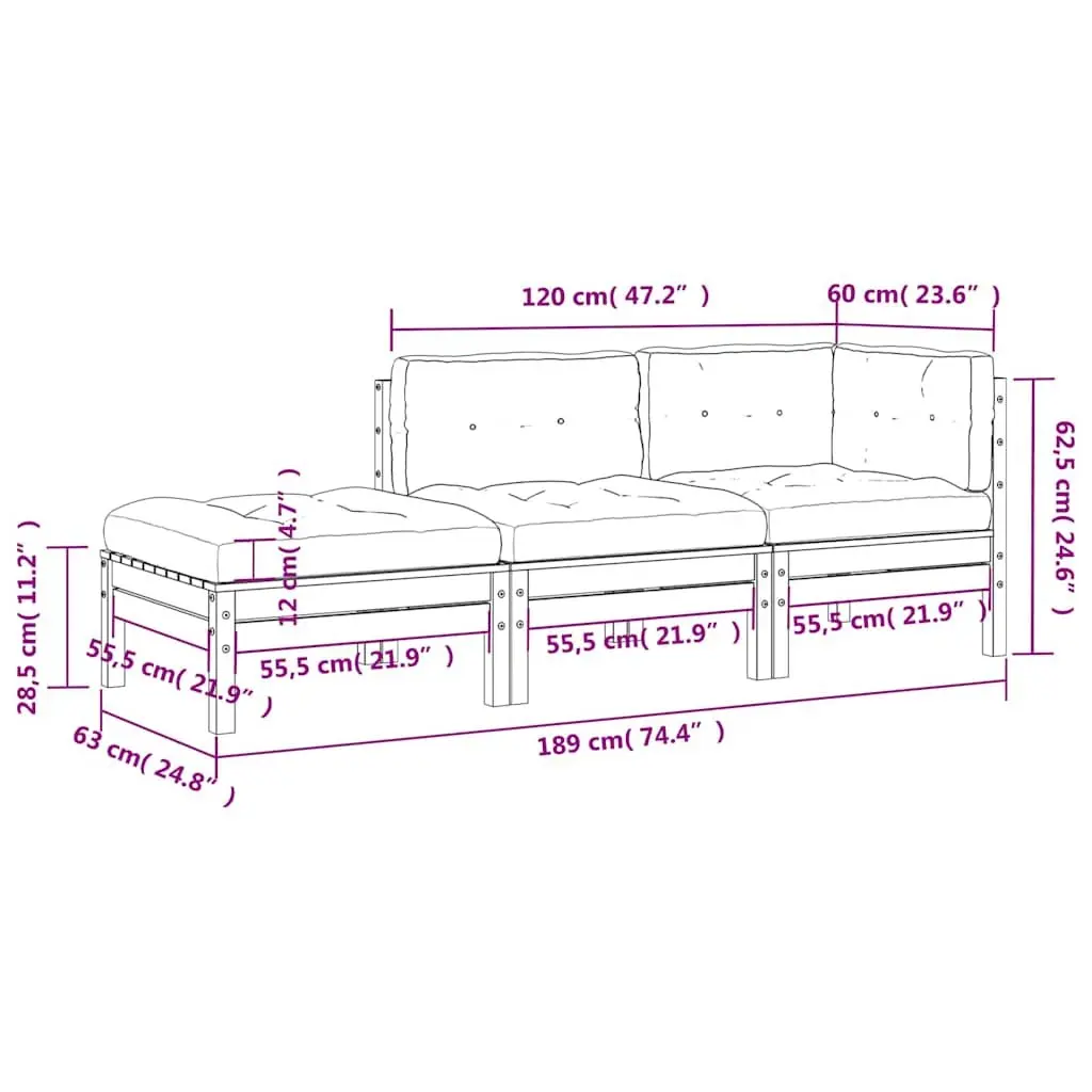 3-Seater Outdoor Sofa with Footstool