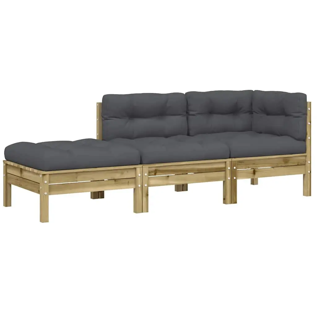 3-Seater Garden Sofa with Cushions Footstool Outdoor Sectional Brown Wood