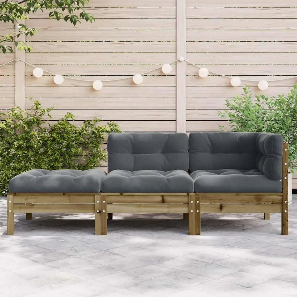 3-Seater Garden Sofa with Cushions Footstool Outdoor Sectional Brown Wood