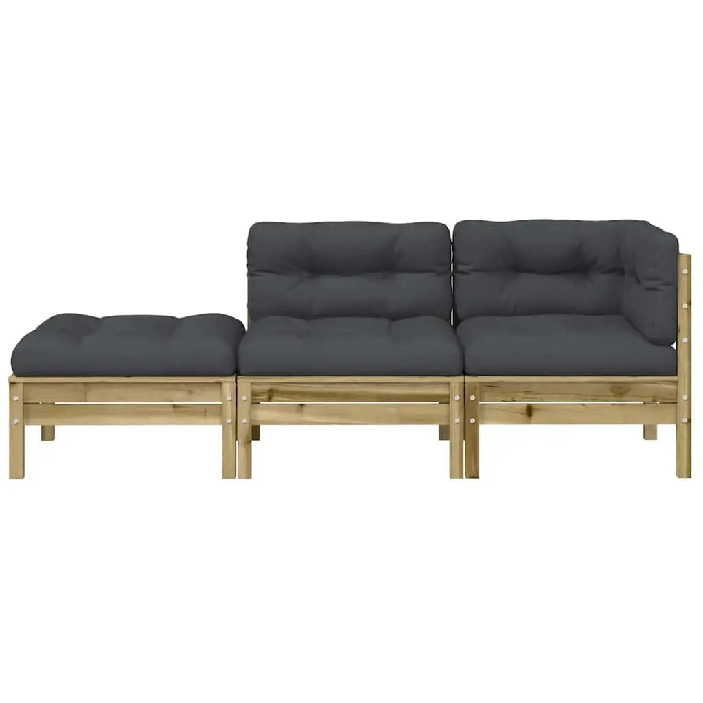 3-Seater Garden Sofa with Cushions Footstool Outdoor Sectional Brown Wood