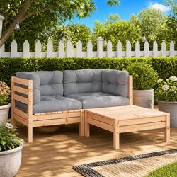 2-Seater Wooden Garden Sofa: Cushions & Footstool Included