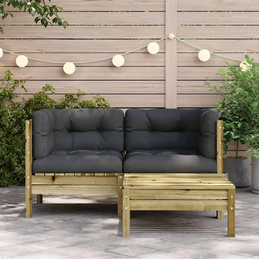 2-Seater Wooden Garden Sofa with Cushions and Footstool Outdoor Patio Seating Brown