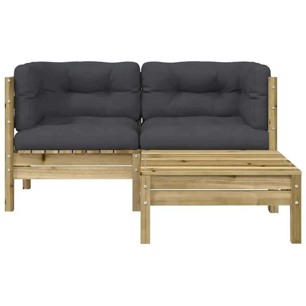 2-Seater Wooden Garden Sofa with Cushions and Footstool Outdoor Patio Seating Brown