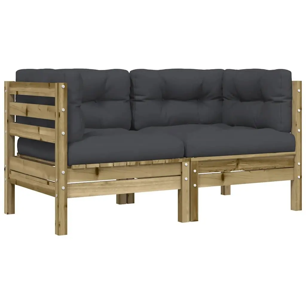 2-Seater Wooden Garden Sofa with Cushions and Footstool Outdoor Patio Seating Brown