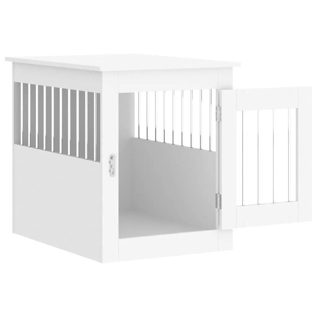 Dog Crate Furniture White End Table Kennel Cage Steel Wire Engineered Wood