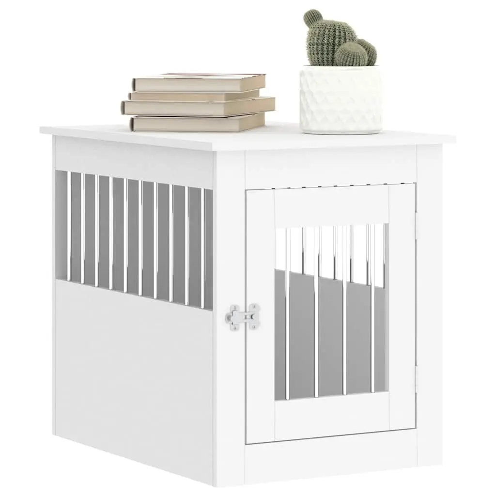 Dog Crate Furniture White End Table Kennel Cage Steel Wire Engineered Wood