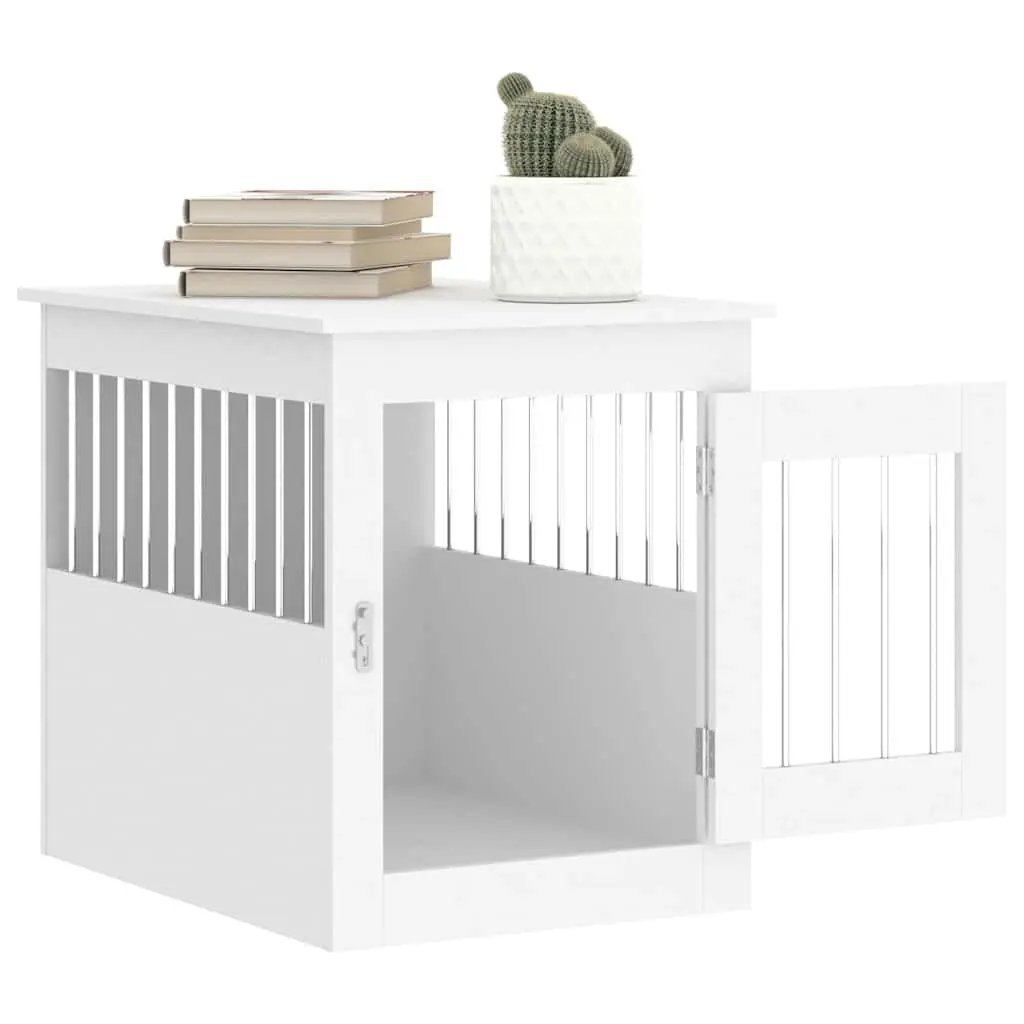 Dog Crate Furniture White End Table Kennel Cage Steel Wire Engineered Wood