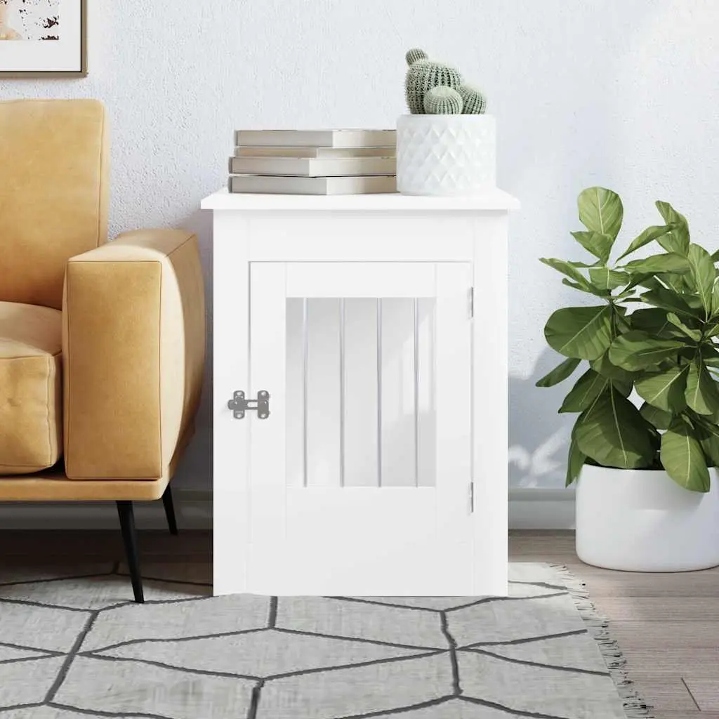 Dog Crate Furniture White End Table Kennel Cage Steel Wire Engineered Wood