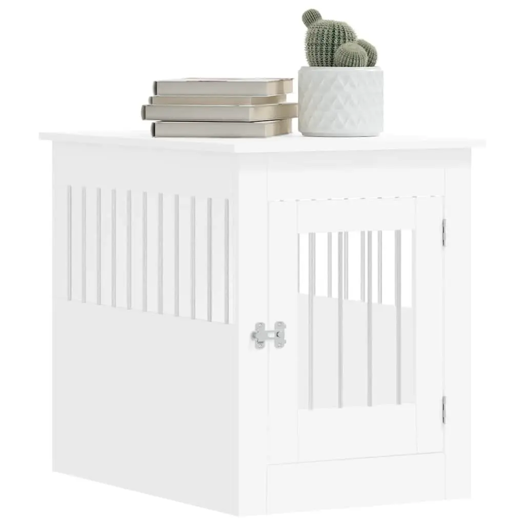 Dog Crate Furniture White End Table Kennel Cage Steel Wire Engineered Wood