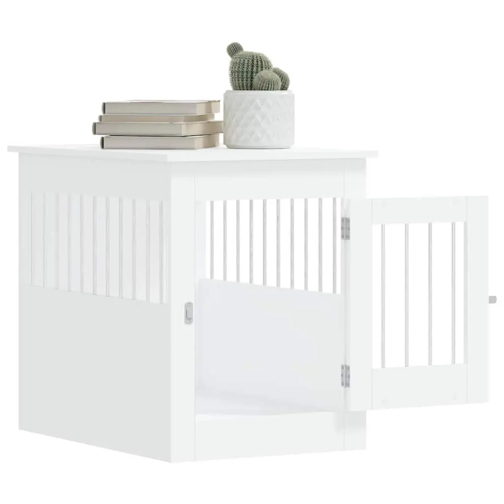 Dog Crate Furniture White End Table Kennel Cage Steel Wire Engineered Wood
