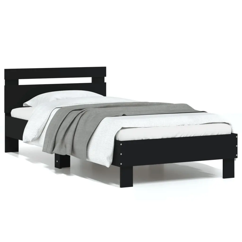 Bed Frame with Headboard Black Engineered Wood 90x190 cm