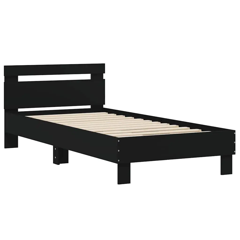 Bed Frame with Headboard Black Engineered Wood 90x190 cm