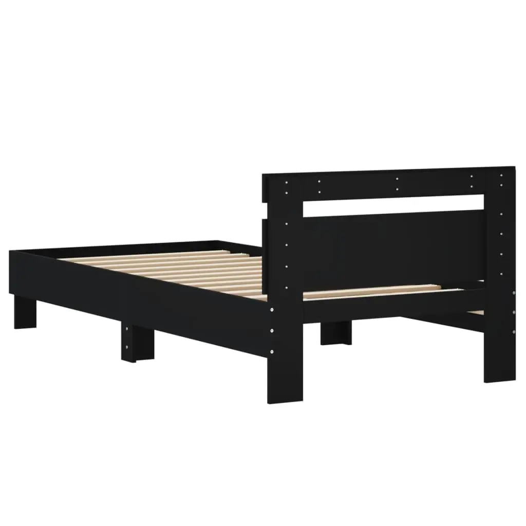Bed Frame with Headboard Black Engineered Wood 90x190 cm