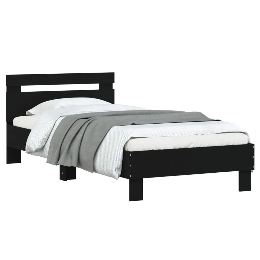 Bed Frame with Headboard Black Engineered Wood 90x190 cm