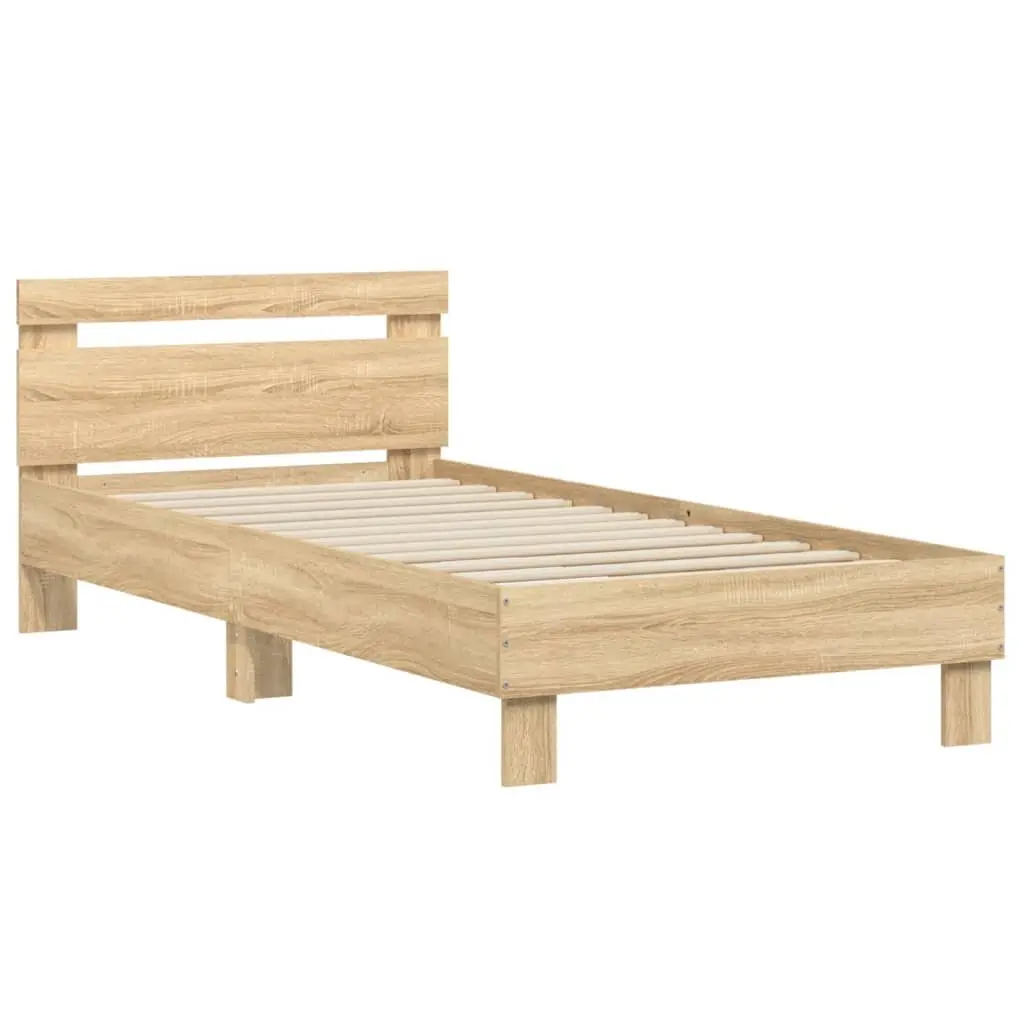 Bed Frame with Headboard Brown Engineered Wood Slatted Base 90x190 cm