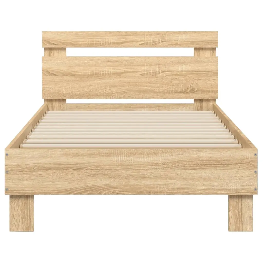 Bed Frame with Headboard Brown Engineered Wood Slatted Base 90x190 cm