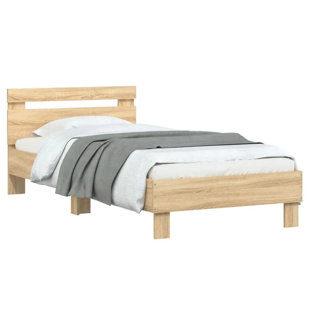 Bed Frame with Headboard Brown Engineered Wood Slatted Base 90x190 cm