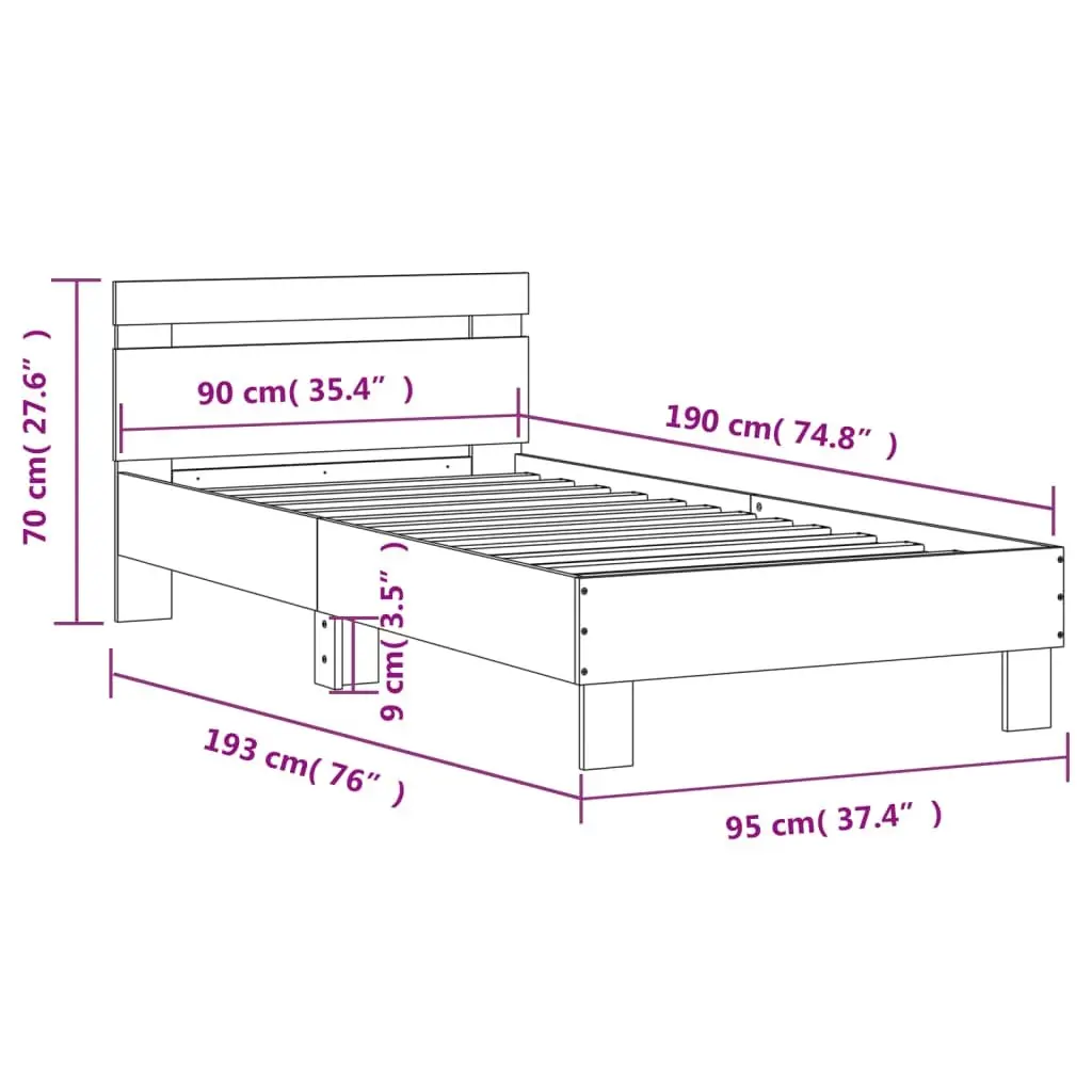 Bed Frame with Headboard Brown Engineered Wood Slatted Base 90x190 cm