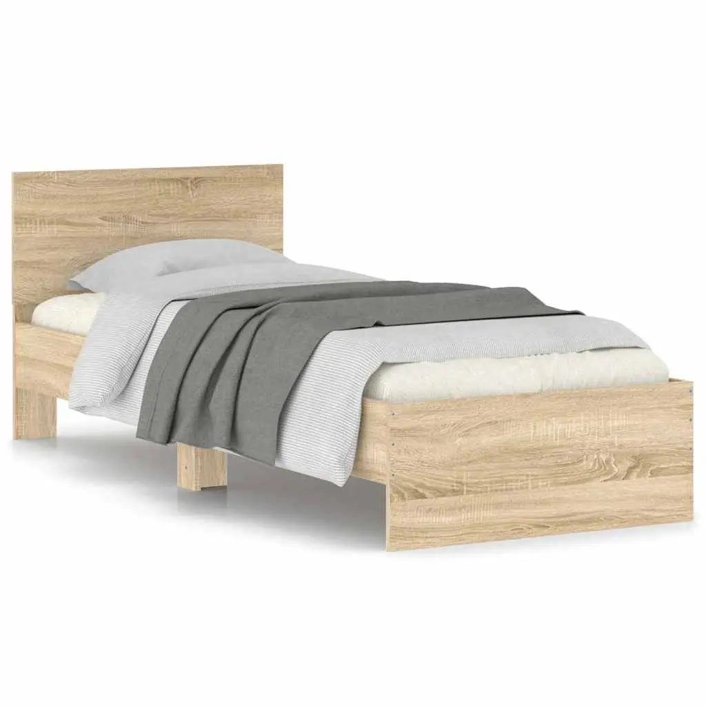 Bed Frame with Headboard Slatted Base Sonoma Oak Brown Single 90x190 cm