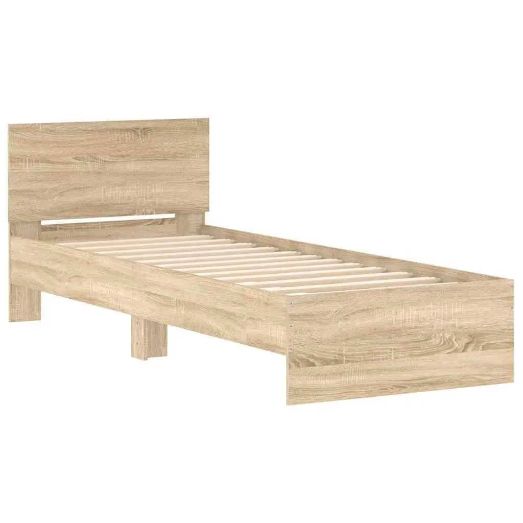 Bed Frame with Headboard Slatted Base Sonoma Oak Brown Single 90x190 cm