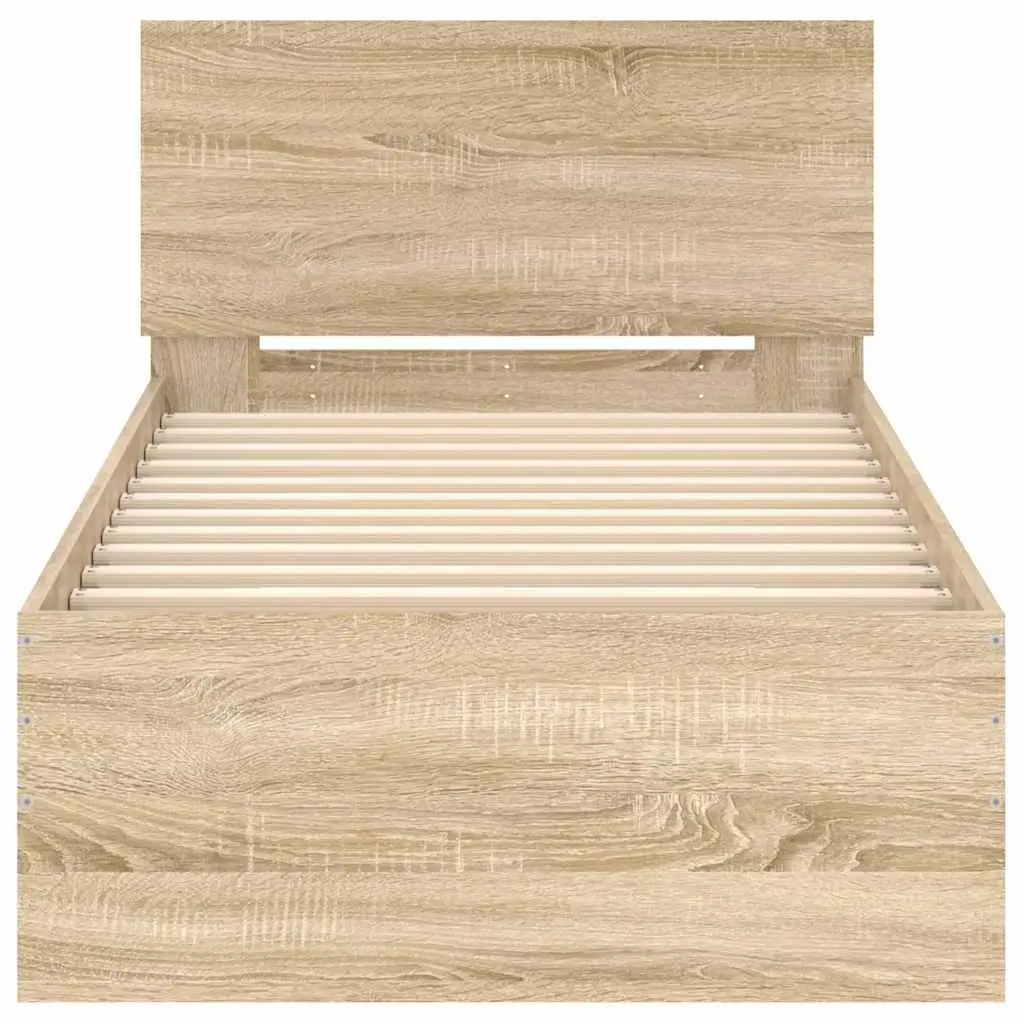 Bed Frame with Headboard Slatted Base Sonoma Oak Brown Single 90x190 cm