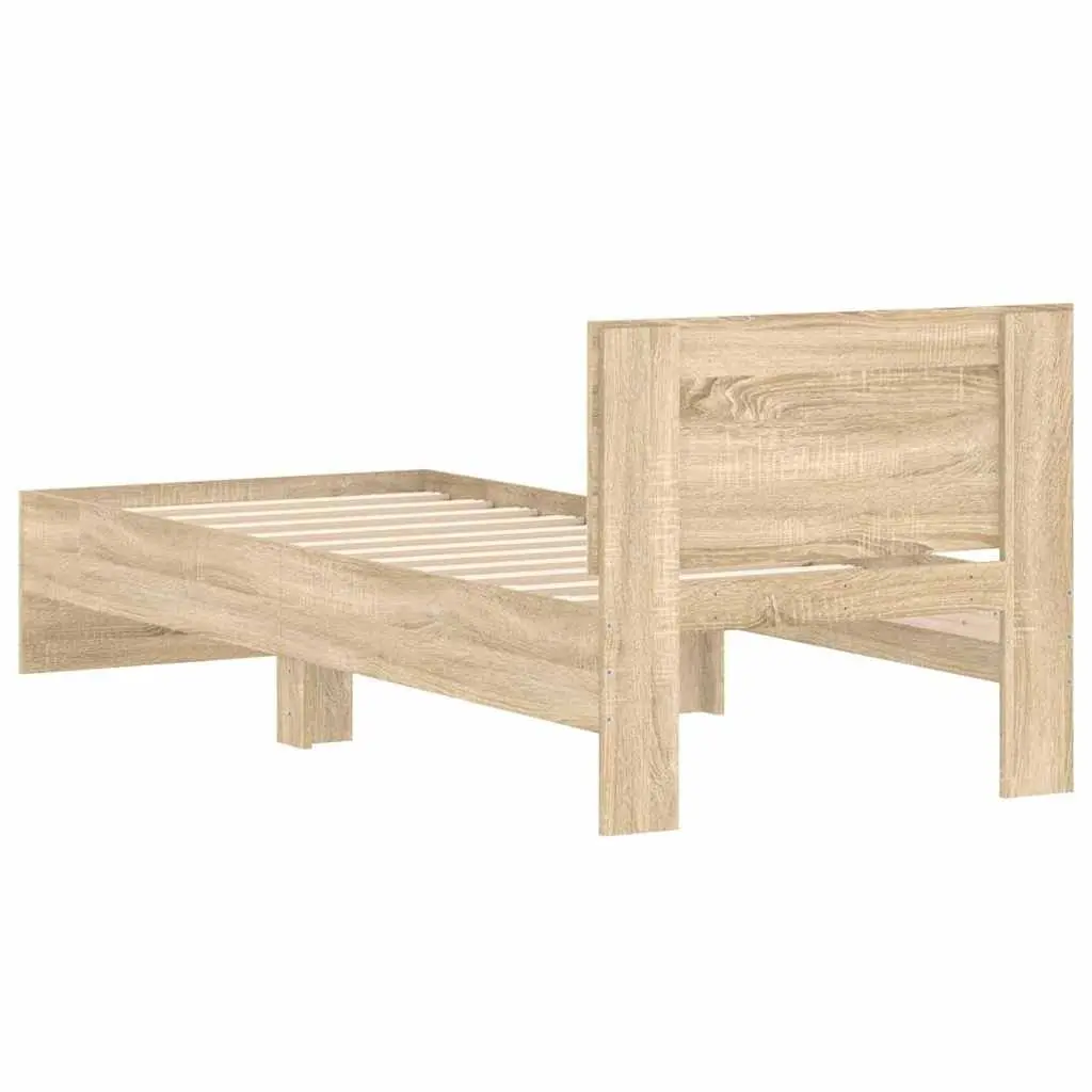 Bed Frame with Headboard Slatted Base Sonoma Oak Brown Single 90x190 cm