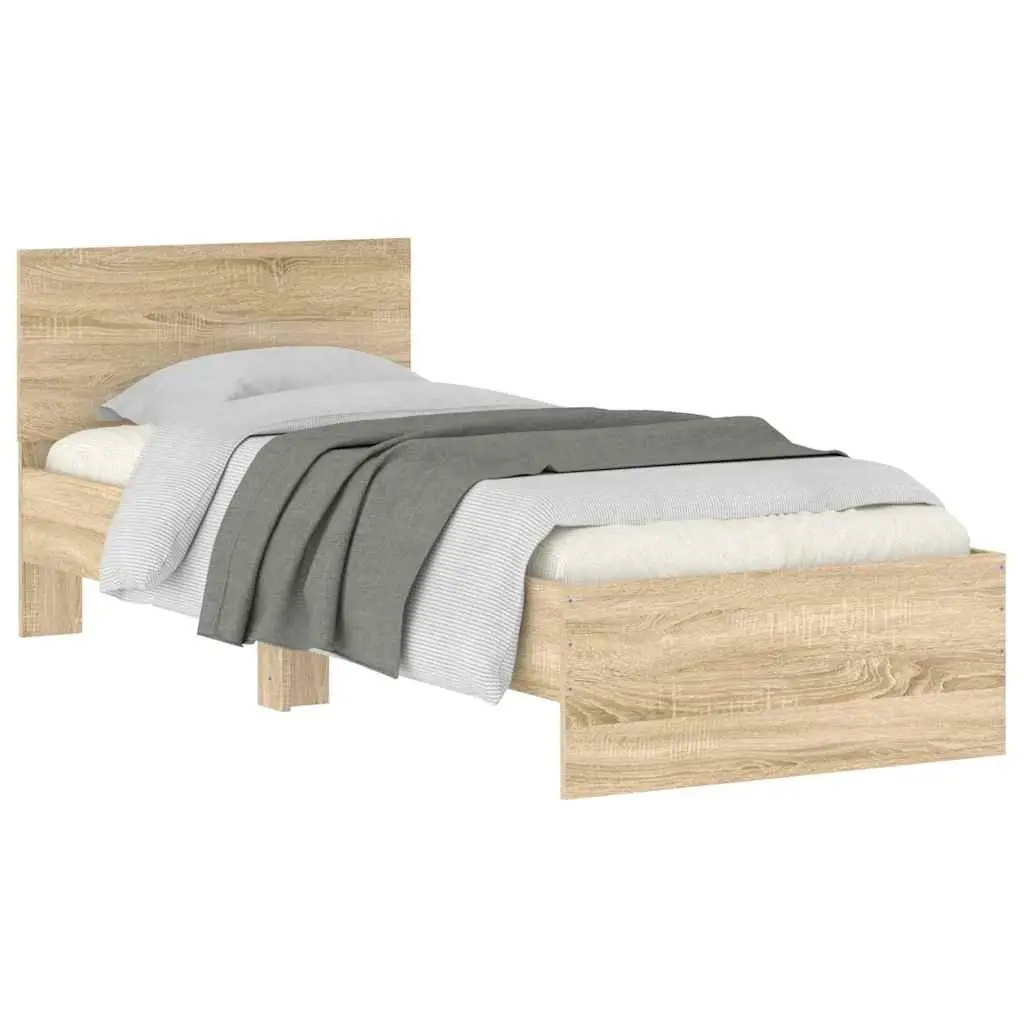 Bed Frame with Headboard Slatted Base Sonoma Oak Brown Single 90x190 cm