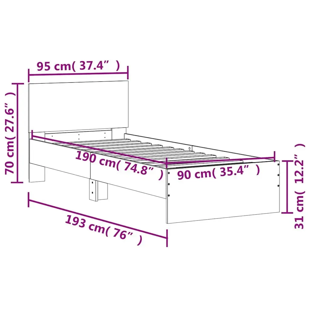 Bed Frame with Headboard Slatted Base Sonoma Oak Brown Single 90x190 cm