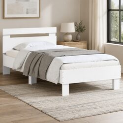 Friendly White Bed Frame with Headboard and LED Lights
