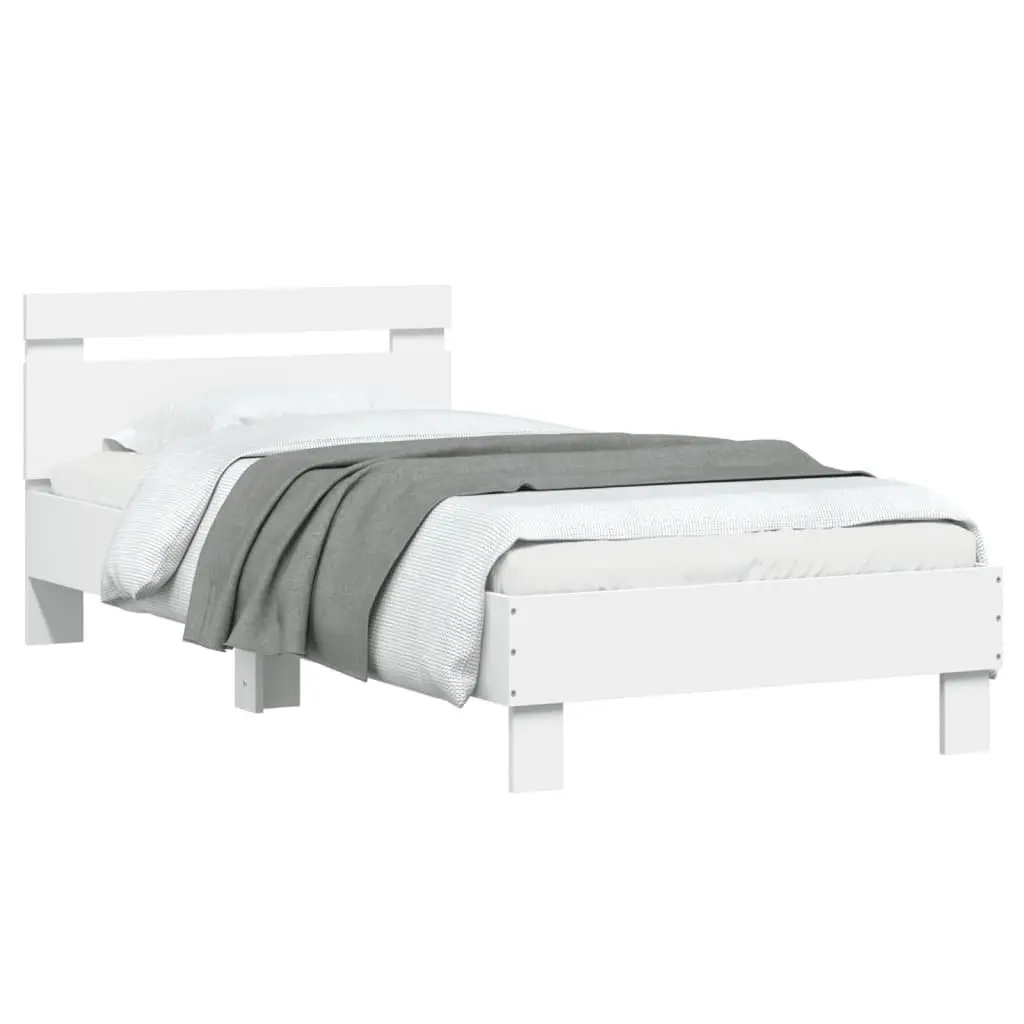 White Bed Frame with Headboard RGB LED Lights Slatted Base 90x190 cm