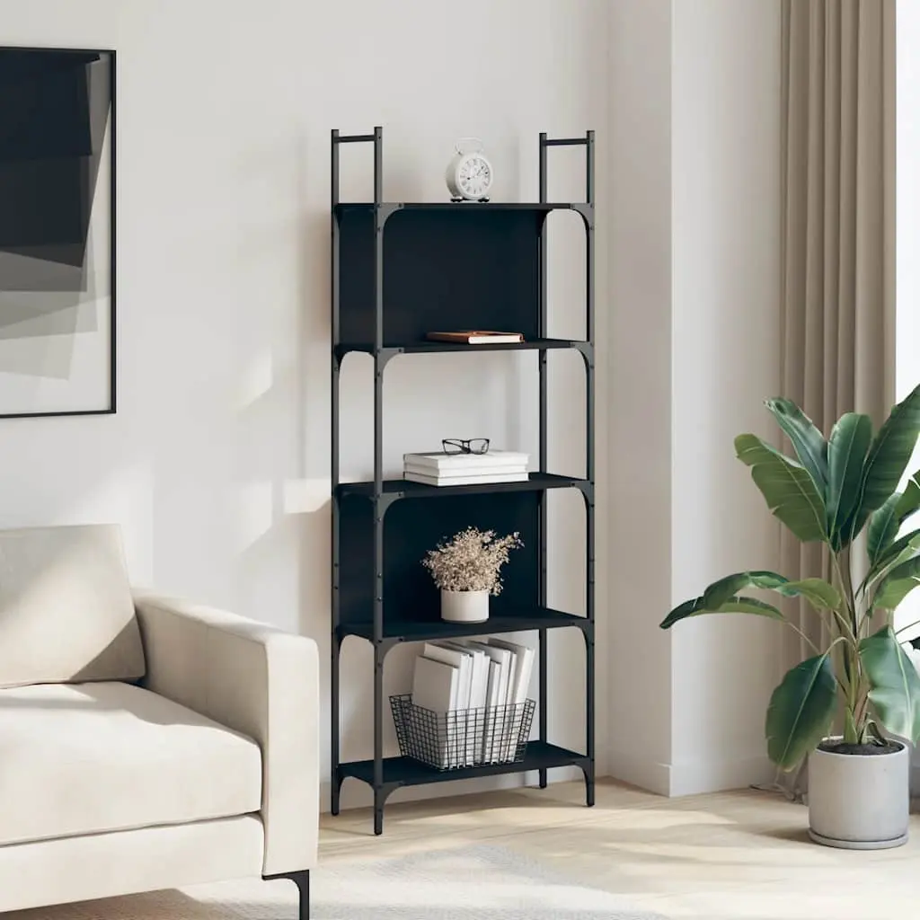 5-Tier Bookshelf Black Storage Display Shelving Unit Engineered Wood 166.5cm