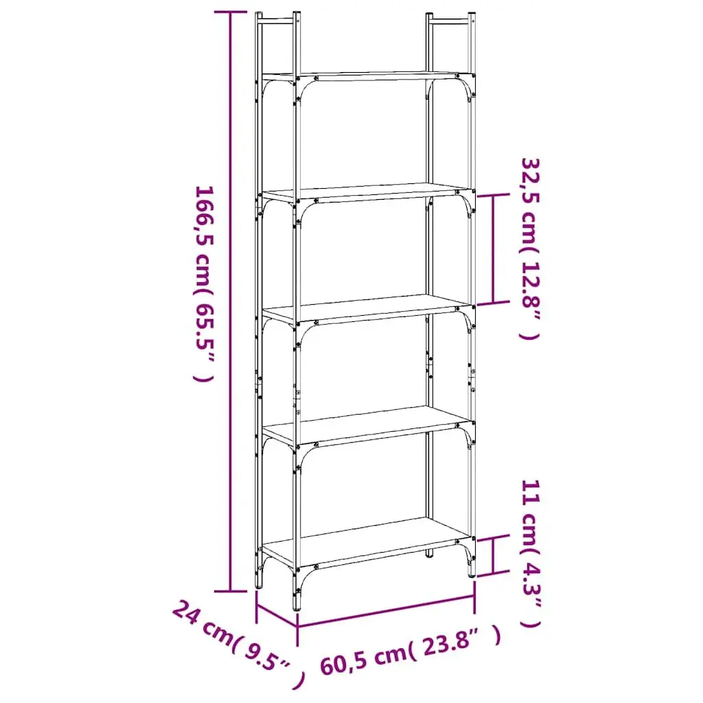 5-Tier Bookshelf Black Storage Display Shelving Unit Engineered Wood 166.5cm