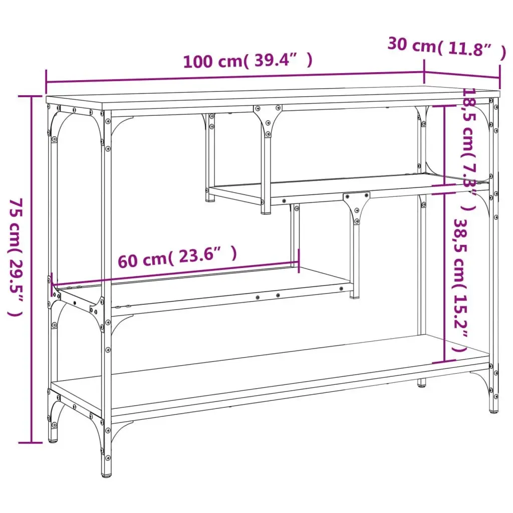 Console Table Engineered Wood Sonoma Oak Brown 100 x 30 x 75 cm