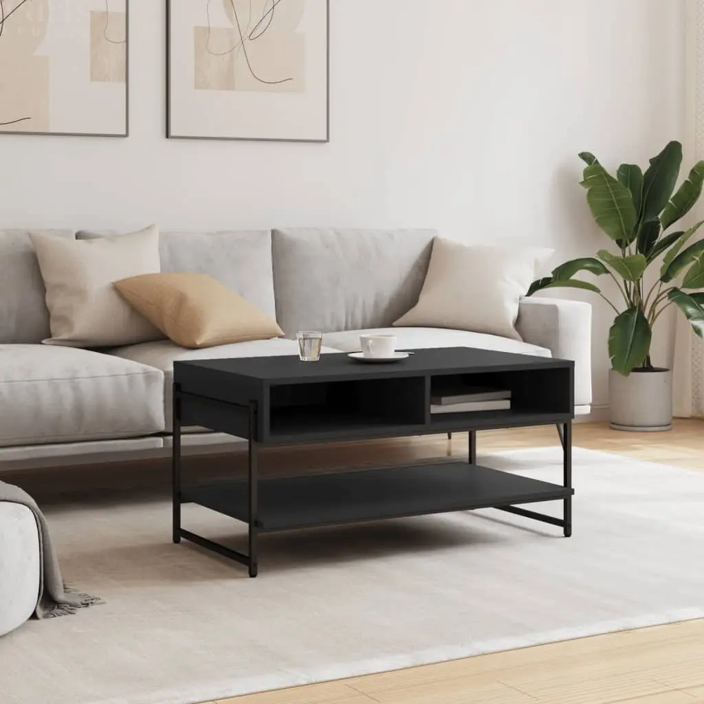 Coffee Table Black Engineered Wood Metal Frame 90x50x45cm