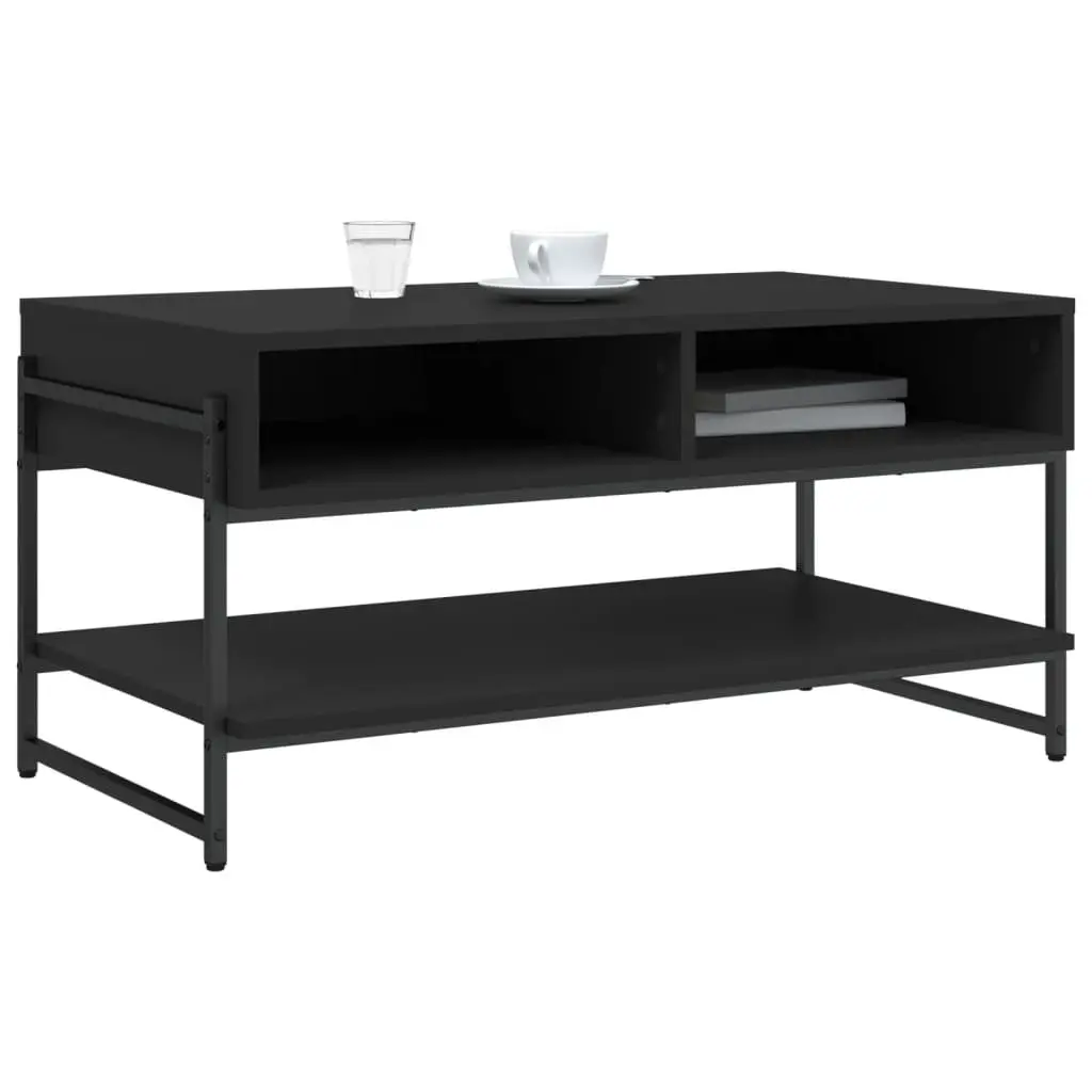 Coffee Table Black Engineered Wood Metal Frame 90x50x45cm