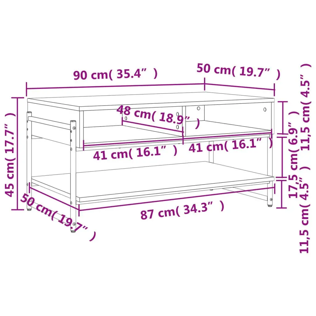Coffee Table Black Engineered Wood Metal Frame 90x50x45cm