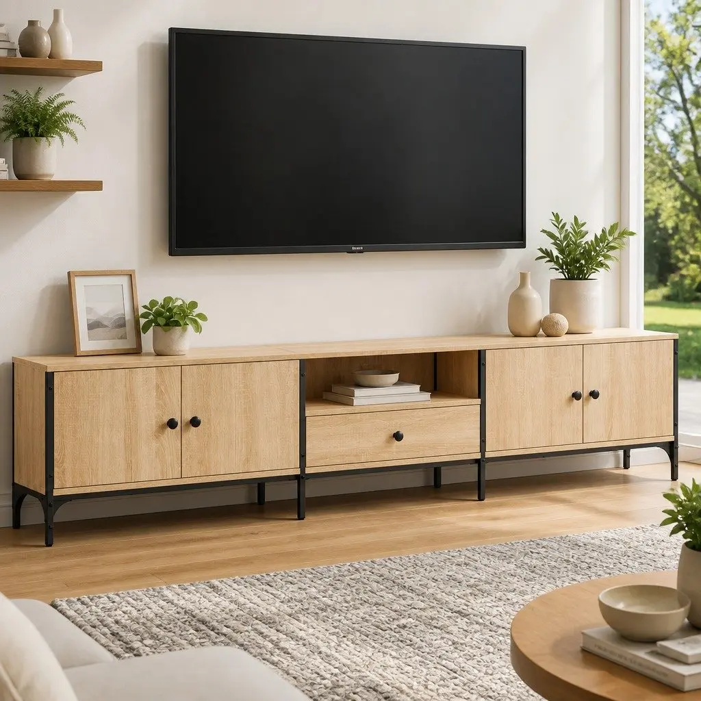 Brown TV Cabinet with Drawer for Media Storage