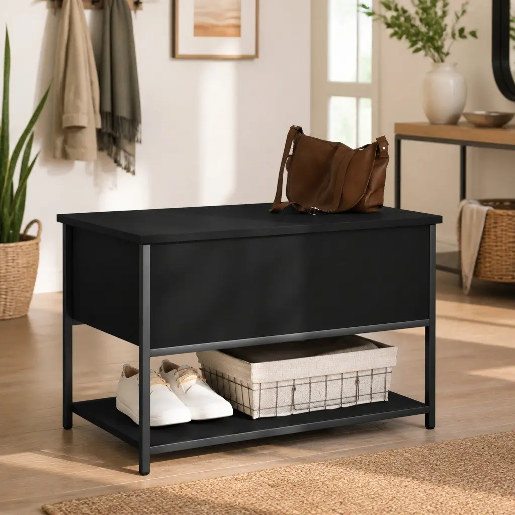 Black Storage Bench 70x42.5x47cm