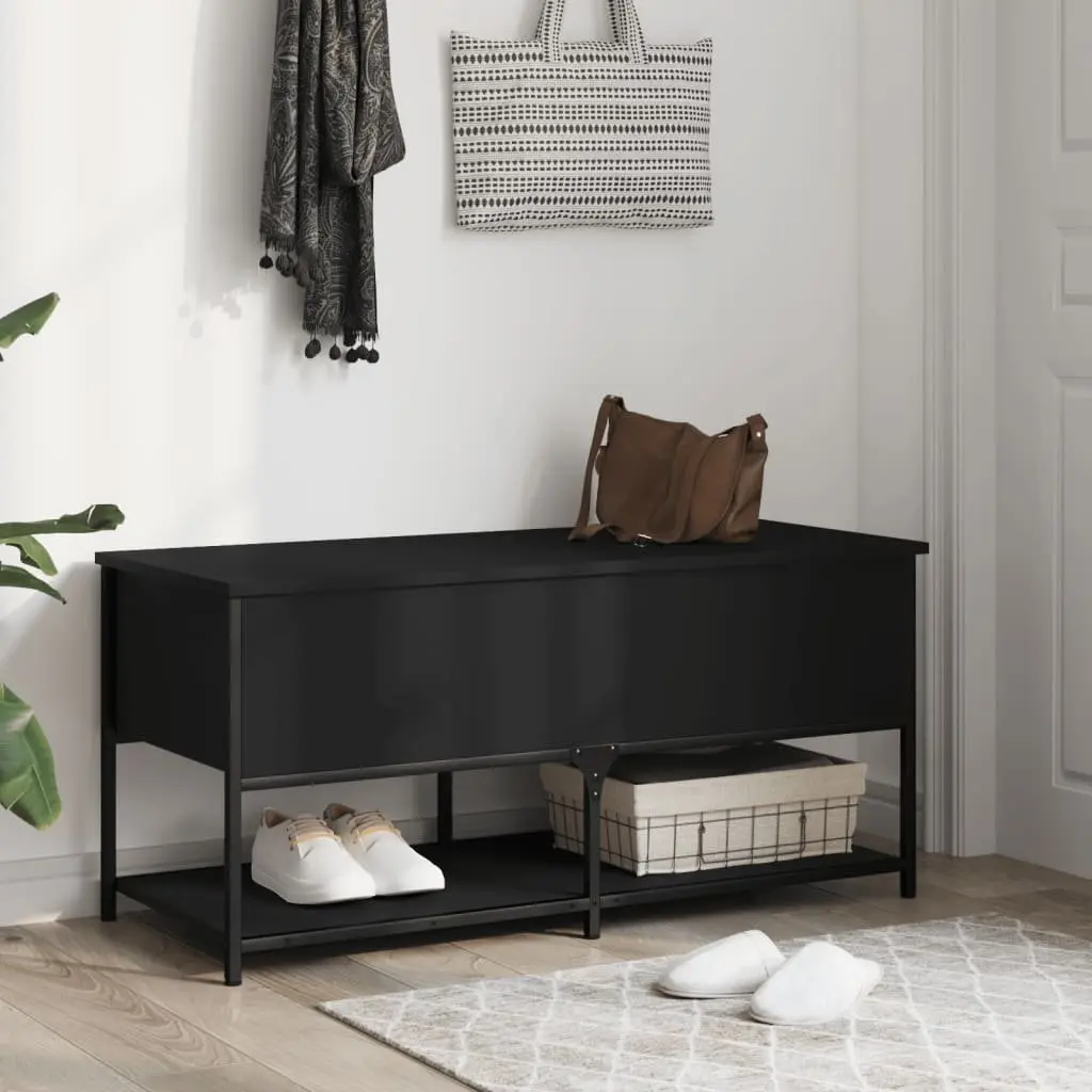 Black Storage Bench Engineered Wood Metal Frame 100x42.5x47cm Hallway Entryway Shoe Organiser Seating