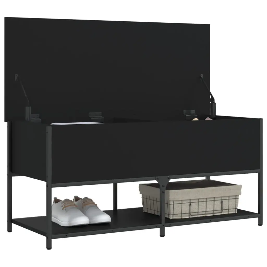 Black Storage Bench Engineered Wood Metal Frame 100x42.5x47cm Hallway Entryway Shoe Organiser Seating