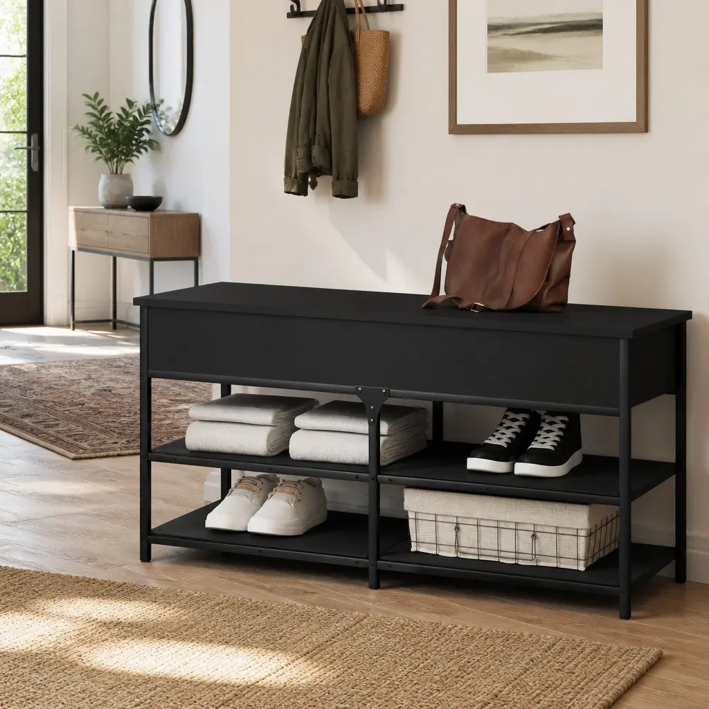 Black Storage Bench for Shoes and More