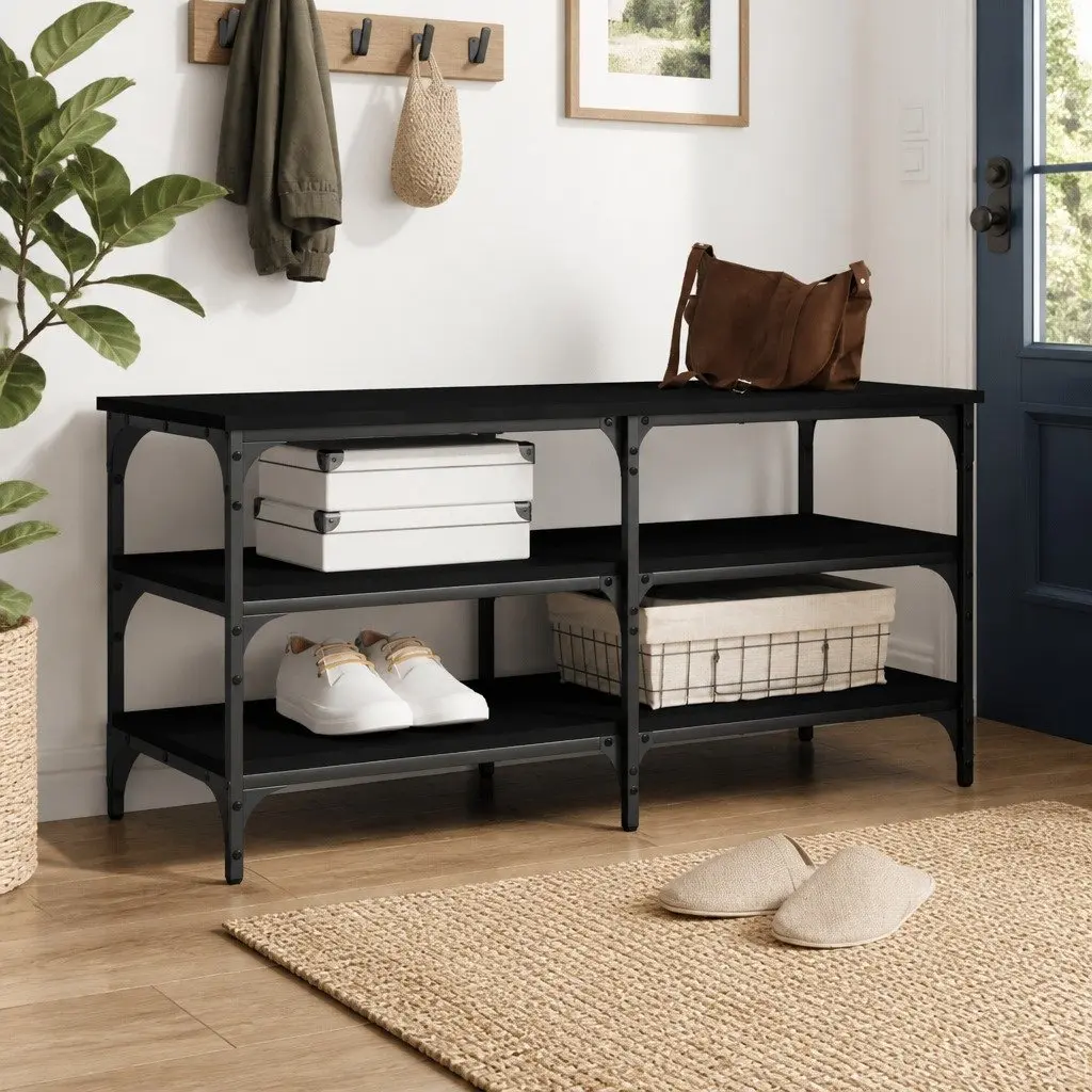 Black Shoe Bench Storage 100x38.5x49cm